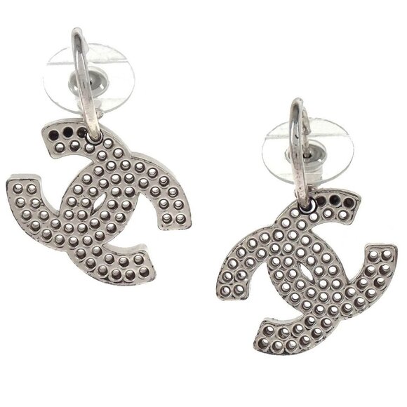 Chanel CC Silver Dangle Piercing Earrings - Picture 1 of 5